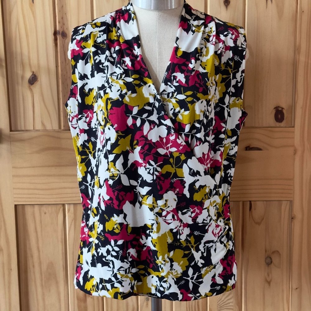 Jones New York Multicolor Floral Print Surplice Sleeveless Blouse 1X
